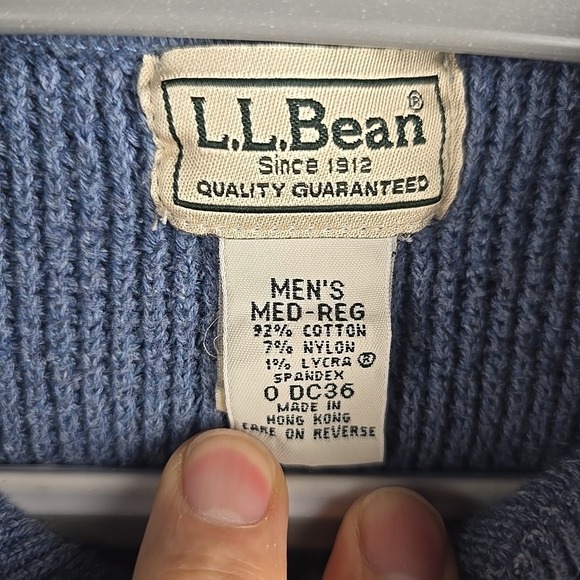 Vtg LL Bean Henley Sweater Mens M Blue Heavyweight Fisherman Cotton Knit - Picture 4 of 10